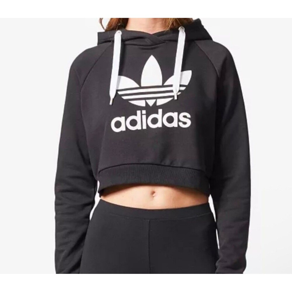 Adidas Trefoil Black Cropped Hoodie Women's Small